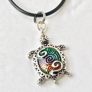 Silver Sea Turtle Pendant Necklace Colorful Enamel Sea Life Nautical Plated